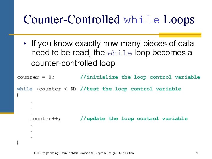Counter-Controlled while Loops • If you know exactly how many pieces of data need Counter-Controlled while Loops • If you know exactly how many pieces of data need