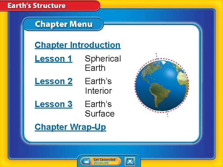 Chapter Introduction Lesson 1 Spherical Earth Lesson 2 Earth’s Interior Lesson 3 Earth’s Surface Chapter Introduction Lesson 1 Spherical Earth Lesson 2 Earth’s Interior Lesson 3 Earth’s Surface