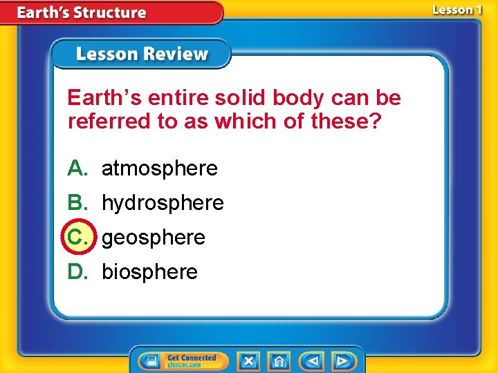 Earth’s entire solid body can be referred to as which of these? A. atmosphere Earth’s entire solid body can be referred to as which of these? A. atmosphere