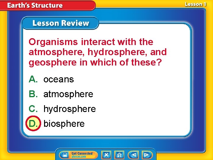 Organisms interact with the atmosphere, hydrosphere, and geosphere in which of these? A. oceans Organisms interact with the atmosphere, hydrosphere, and geosphere in which of these? A. oceans