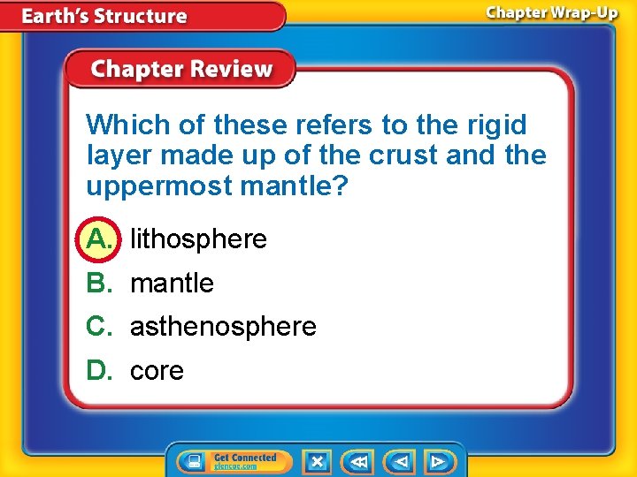 Which of these refers to the rigid layer made up of the crust and Which of these refers to the rigid layer made up of the crust and