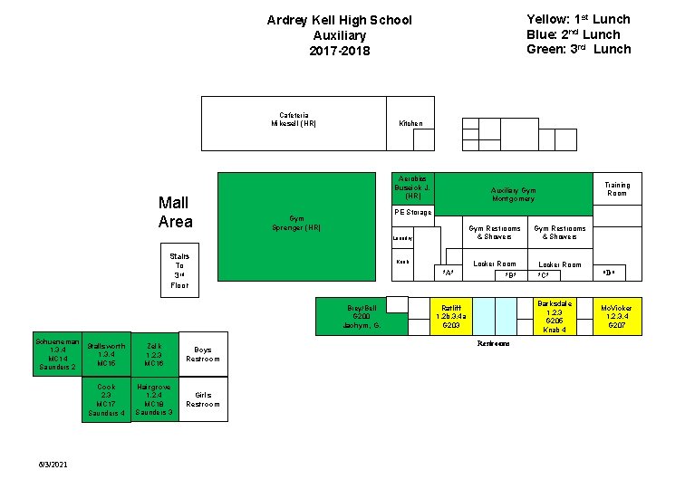 Yellow: 1 st Lunch Blue: 2 nd Lunch Green: 3 rd Lunch Ardrey Kell