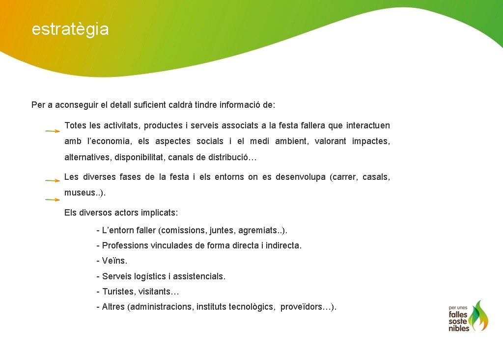 estratègia Per a aconseguir el detall suficient caldrà tindre informació de: Totes les activitats,