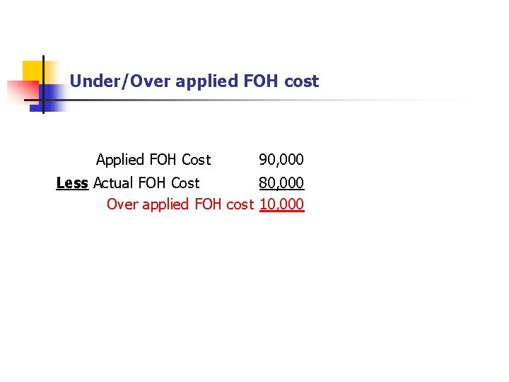 Under/Over applied FOH cost Applied FOH Cost 90, 000 Less Actual FOH Cost 80,