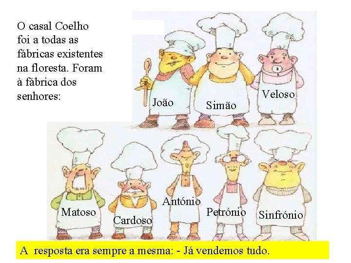 O casal Coelho foi a todas as fábricas existentes na floresta. Foram à fábrica