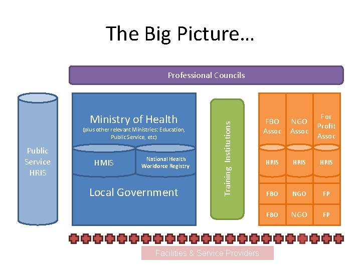 The Big Picture… Ministry of Health (plus other relevant Ministries: Education, Public Service, etc)