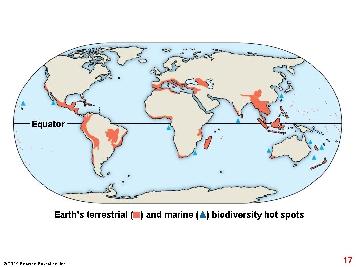 Equator Earth’s terrestrial ( ) and marine ( ) biodiversity hot spots © 2014