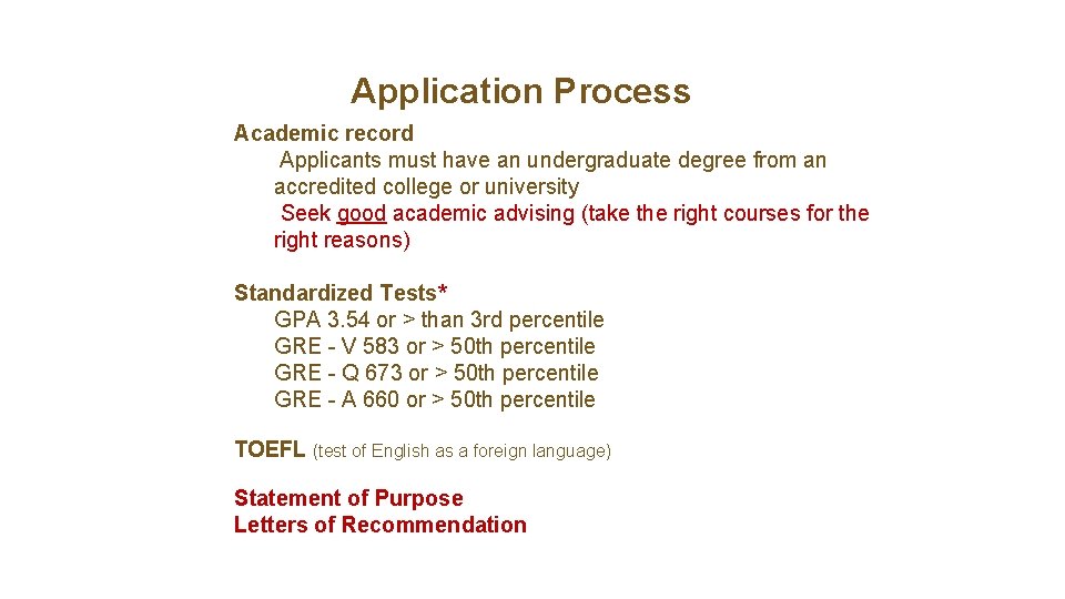 Application Process Academic record Applicants must have an undergraduate degree from an accredited college