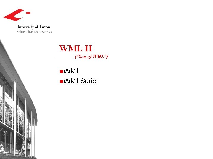 WML II (“Son of WML”) n. WMLScript 