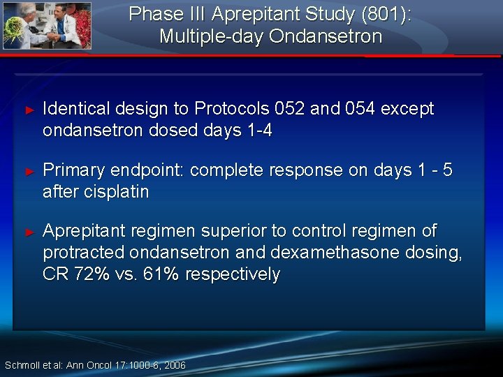 Phase III Aprepitant Study (801): Multiple-day Ondansetron ► Identical design to Protocols 052 and