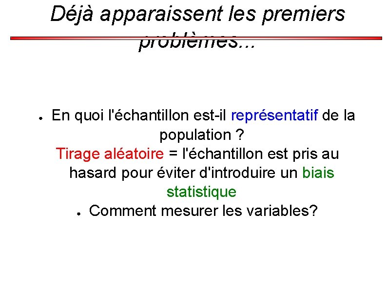 Déjà apparaissent les premiers problèmes. . . ● En quoi l'échantillon est-il représentatif de