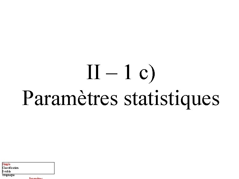 II – 1 c) Paramètres statistiques Simple Classification Double Graphique 