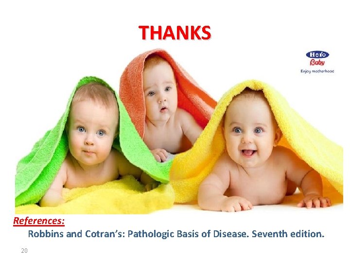 THANKS References: Robbins and Cotran’s: Pathologic Basis of Disease. Seventh edition. 20 