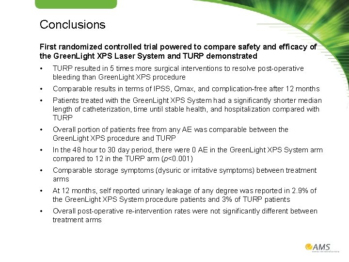 Conclusions First randomized controlled trial powered to compare safety and efficacy of the Green.