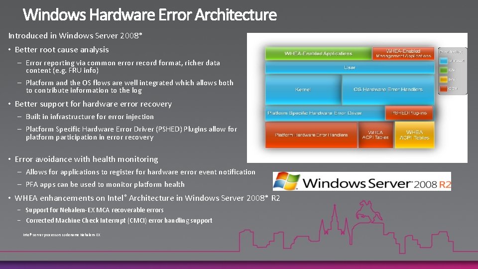 Introduced in Windows Server 2008* • Better root cause analysis – Error reporting via