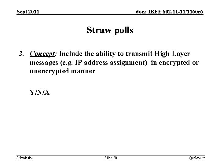 Sept 2011 doc. : IEEE 802. 11 -11/1160 r 6 Straw polls 2. Concept: