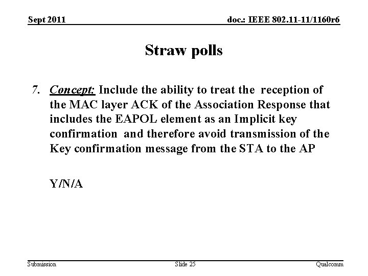 Sept 2011 doc. : IEEE 802. 11 -11/1160 r 6 Straw polls 7. Concept: