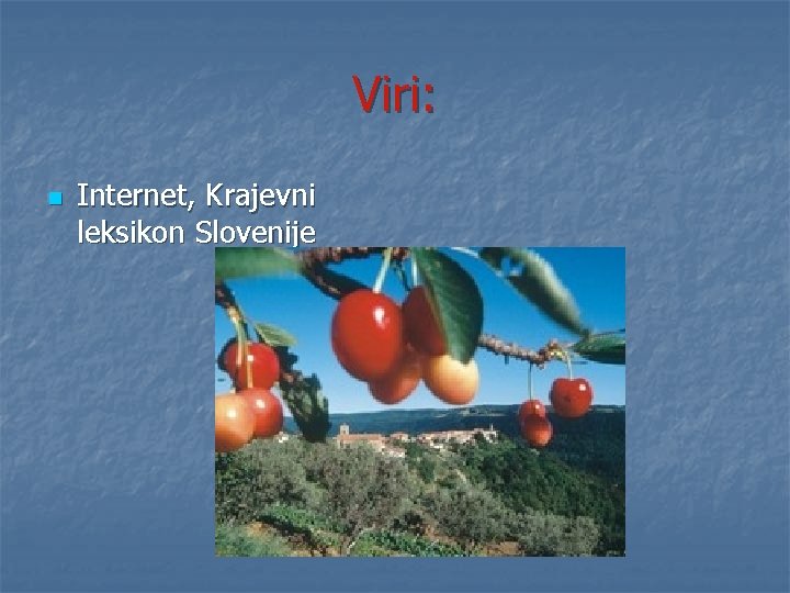 Viri: n Internet, Krajevni leksikon Slovenije 