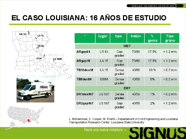 VENTAJAS DEL EMPLEO DE POLVO NFU EL CASO LOUISIANA: 16 AÑOS DE ESTUDIO *