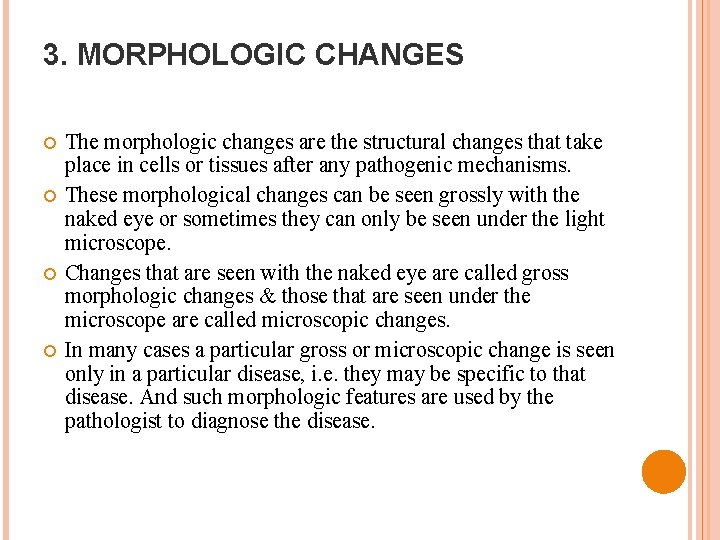 3. MORPHOLOGIC CHANGES The morphologic changes are the structural changes that take place in