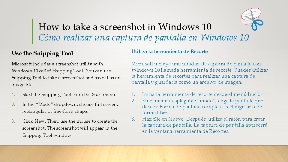 How to take a screenshot in Windows 10 Cómo realizar una captura de pantalla