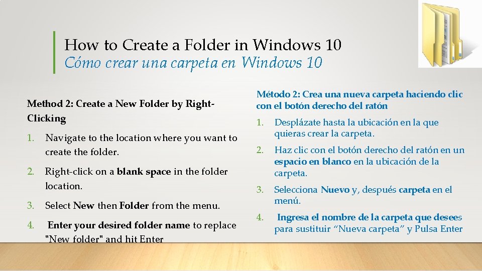 How to Create a Folder in Windows 10 Cómo crear una carpeta en Windows