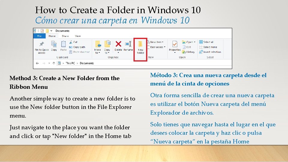 How to Create a Folder in Windows 10 Cómo crear una carpeta en Windows