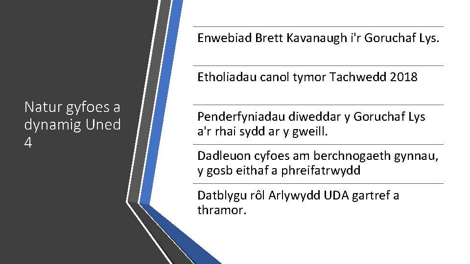 Enwebiad Brett Kavanaugh i'r Goruchaf Lys. Etholiadau canol tymor Tachwedd 2018 Natur gyfoes a