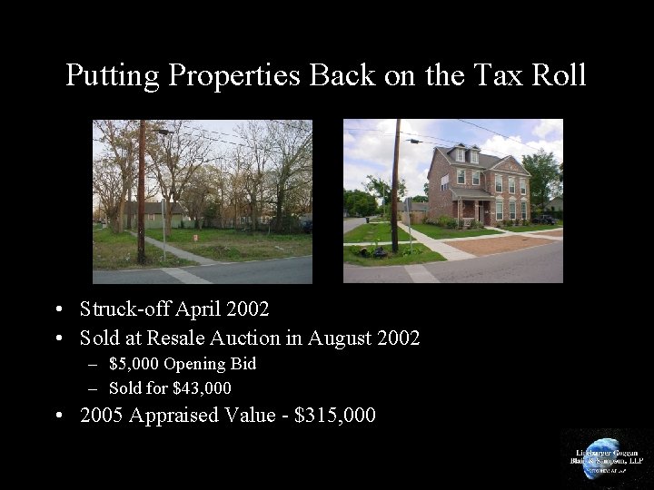 Putting Properties Back on the Tax Roll • Struck-off April 2002 • Sold at
