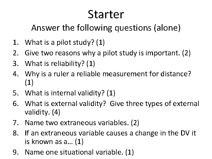 Starter Answer the following questions (alone) 1. 2. 3. 4. 5. 6. 7. 8.