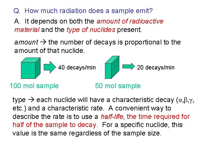 Q. How much radiation does a sample emit? A. It depends on both the