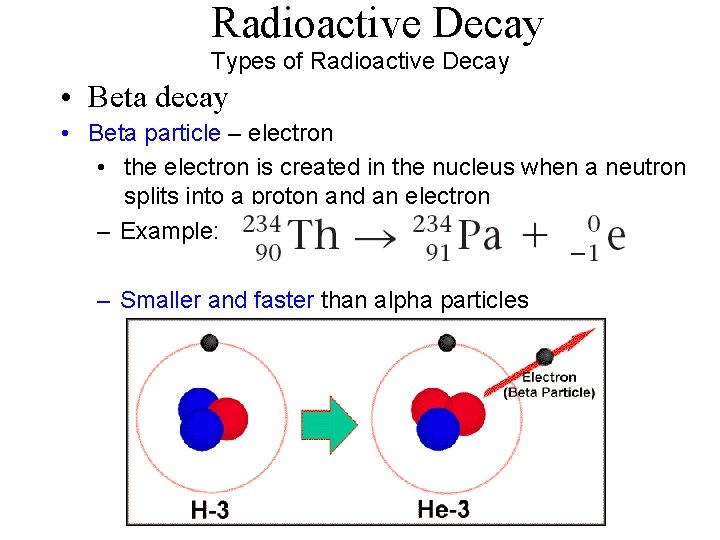 Radioactive Decay Types of Radioactive Decay • Beta decay • Beta particle – electron