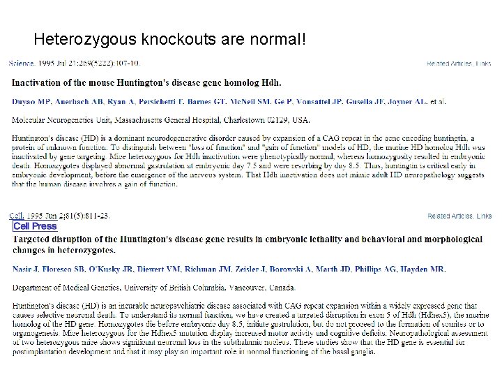 Heterozygous knockouts are normal! 