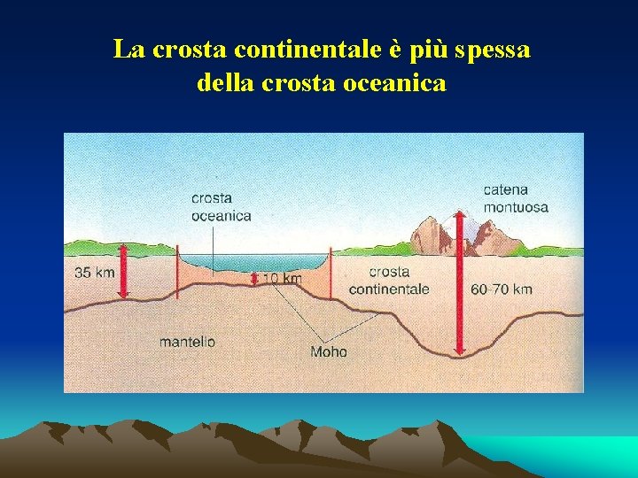 La crosta continentale è più spessa della crosta oceanica 