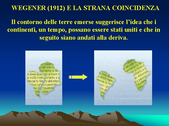 WEGENER (1912) E LA STRANA COINCIDENZA Il contorno delle terre emerse suggerisce l’idea che