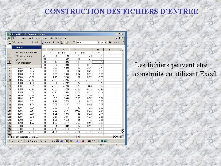 CONSTRUCTION DES FICHIERS D’ENTREE Les fichiers peuvent etre construits en utilisant Excel 