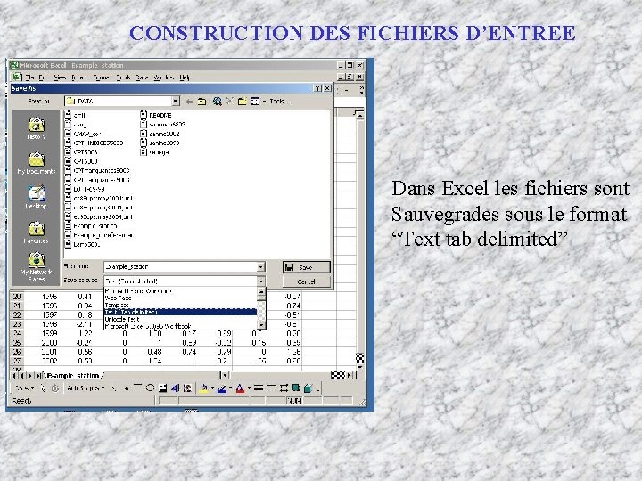 CONSTRUCTION DES FICHIERS D’ENTREE Dans Excel les fichiers sont Sauvegrades sous le format “Text