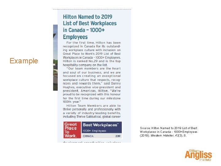 Example Source: Hilton Named to 2019 List of Best Workplaces in Canada - 1000+Employees.