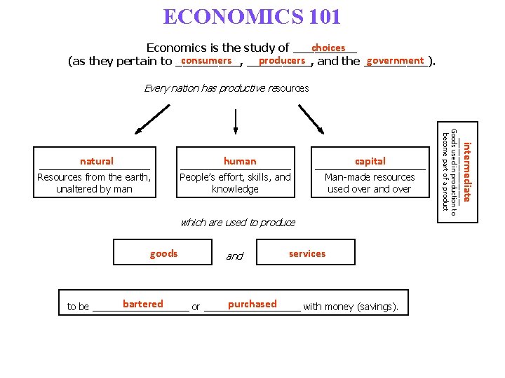 ECONOMICS 101 choices Economics is the study of _____ consumers _____, producers and the