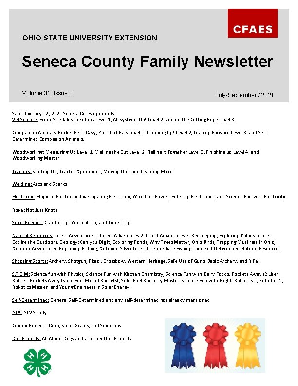 OHIO STATE UNIVERSITY EXTENSION Seneca County Family Newsletter Volume 31, Issue 3 July-September /