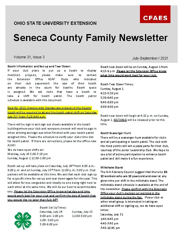 OHIO STATE UNIVERSITY EXTENSION Seneca County Family Newsletter Volume 31, Issue 3 July-September /