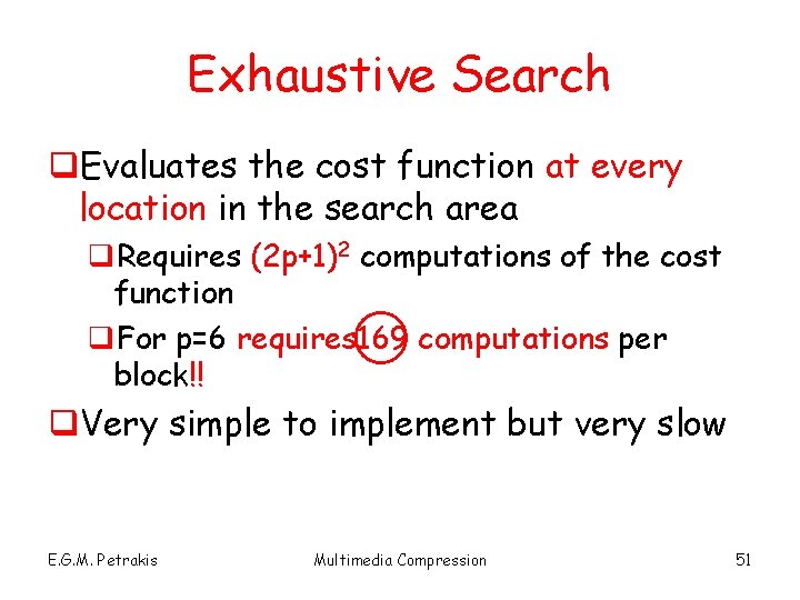 Exhaustive Search q. Evaluates the cost function at every location in the search area