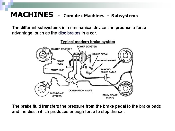 MACHINES - Complex Machines - Subsystems The different subsystems in a mechanical device can