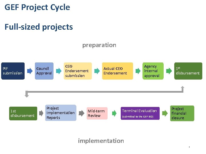 GEF Project Cycle Full-sized projects preparation PIF submission 1 st disbursement Council Approval CEO