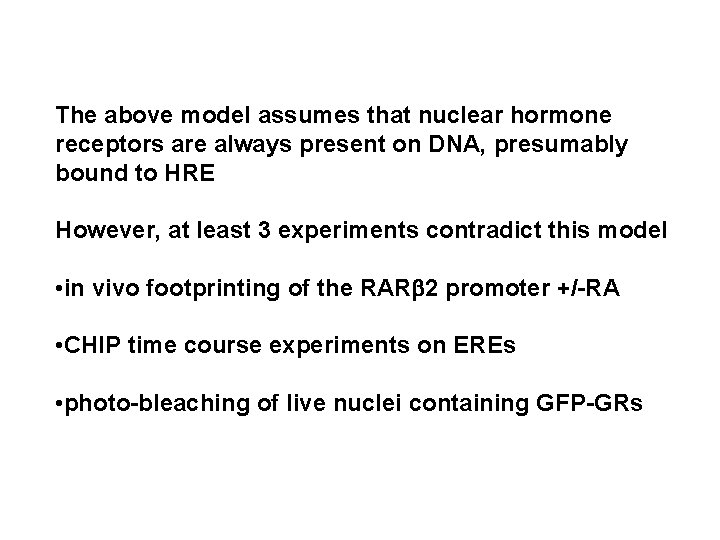 The above model assumes that nuclear hormone receptors are always present on DNA, presumably