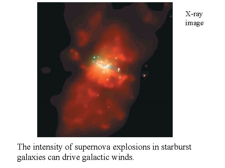 X-ray image The intensity of supernova explosions in starburst galaxies can drive galactic winds.