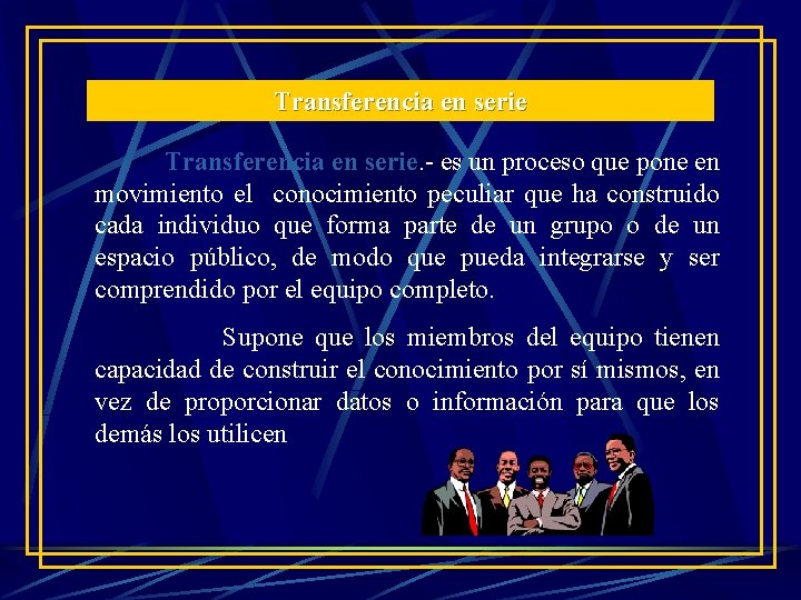 Transferencia en serie. - es un proceso que pone en movimiento el conocimiento peculiar Transferencia en serie. - es un proceso que pone en movimiento el conocimiento peculiar