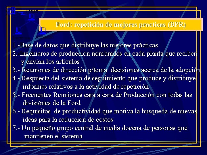 Ford: repetición de mejores practicas (BPR) 1. -Base de datos que distribuye las mejores Ford: repetición de mejores practicas (BPR) 1. -Base de datos que distribuye las mejores
