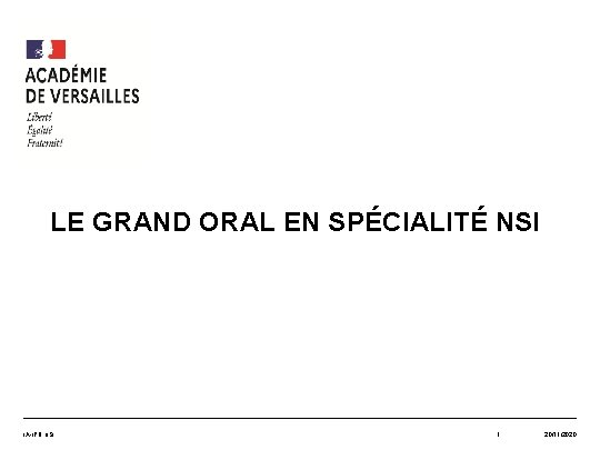 LE GRAND ORAL EN SPÉCIALITÉ NSI IA-IPR NSI 1 20/11/2020 