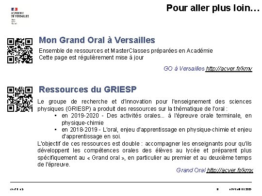 Pour aller plus loin… Mon Grand Oral à Versailles Ensemble de ressources et Master.